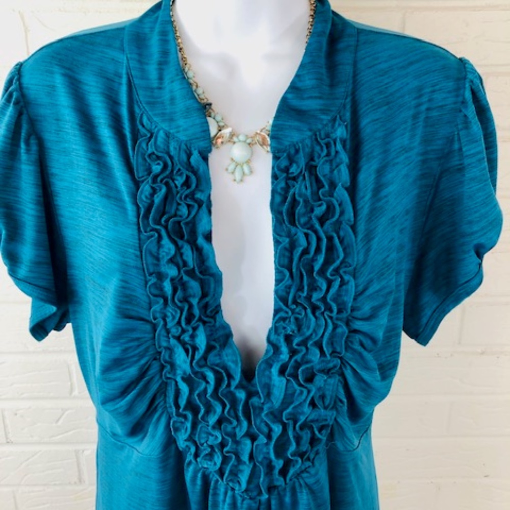 Free 2 Luv Turquoise Ruffle Top, 2X - Picture 2 of 7